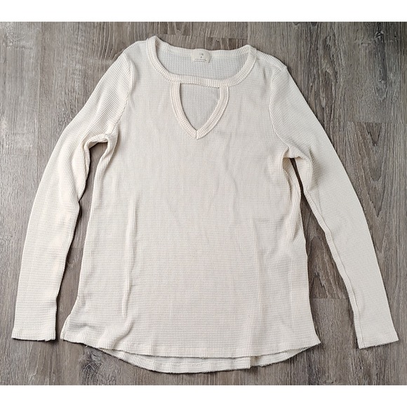 T.La Tops - T.La Anthropologie S Thermal Top Nadia Small Off White Cutout Waffle Knit USA